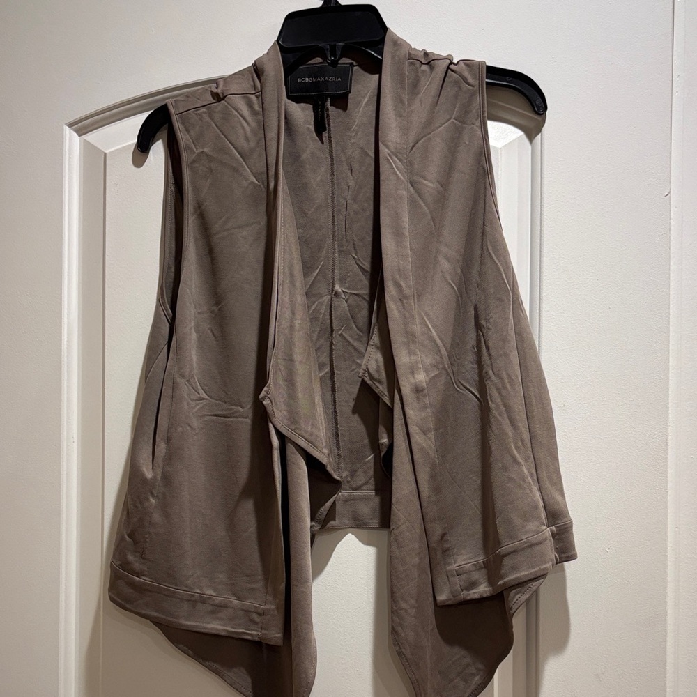 BCBGMaxAzria Tan Draped Layered Cardigan Vest Size M Women